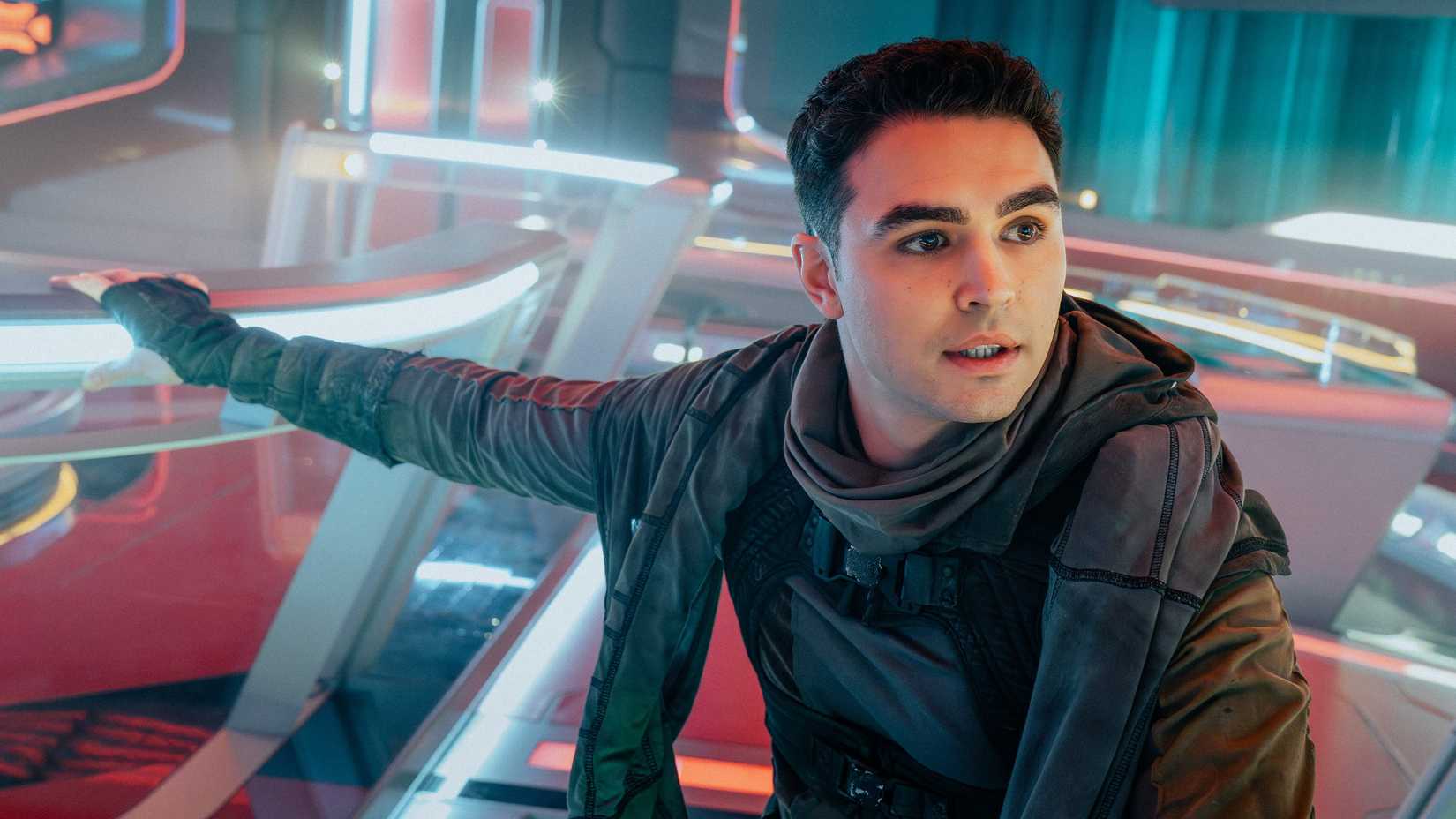 Jay-Den Kraag (Karim Diané) sits on the bridge of the Athena looking worried in Starfleet Academy