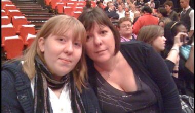 Tasha, left, wearing a scarf, with her mum Shona. Shona went from being a worried parent to managing a team at The Brain Tumour Charity