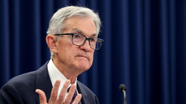 US Federal Reserve chair Jerome Powell during a news conference in January. Pic: Reuters