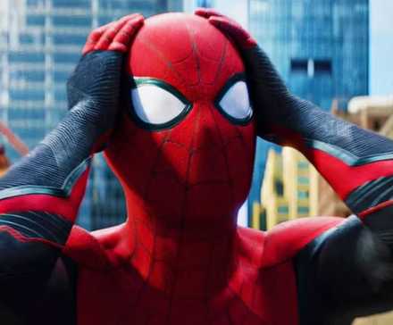 Spider-Man with his hands on his head in Spider-Man Far From Home