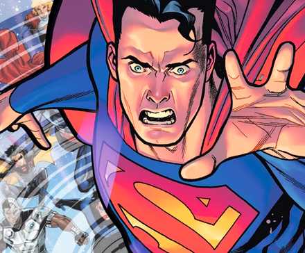 Superman and Justice League in the background