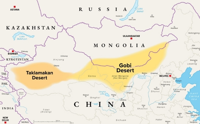 map of china showing the taklamakan desert