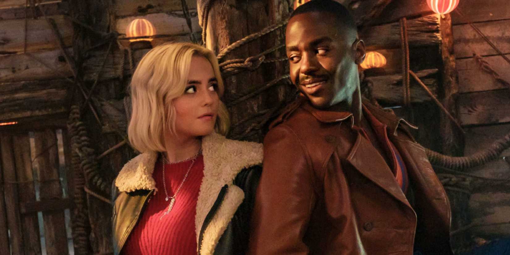 The Fifteenth Doctor smiles at Ruby while they're tied up in the Doctor Who 2023 Christmas Special