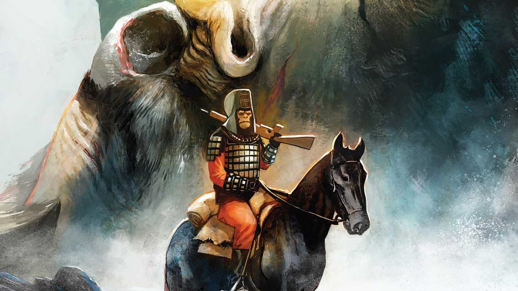 The King lies unconscious next to the Statue of Liberty in Kong on the Planet of the Apes