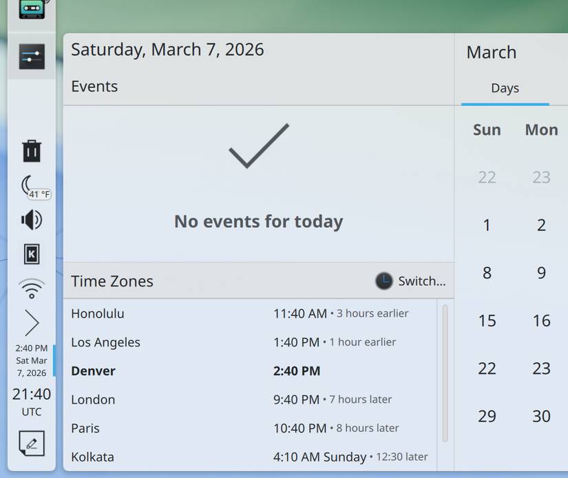 The new time zones display