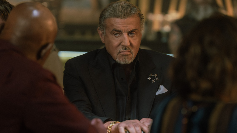 Dwight Manfredi (Sylvester Stallone) talks to some adversaries in Tulsa King