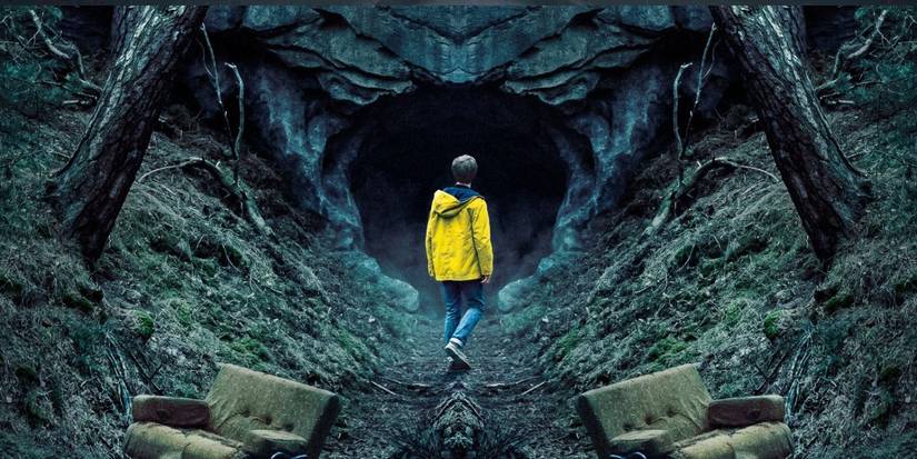 Jonas wearing a yellow anorak and entering a cave in the TV show Dark