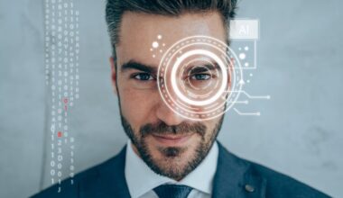 A digital circle and the label AI superimposed over a person's eye.