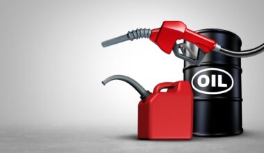 A barrel of oil and gas canisters.