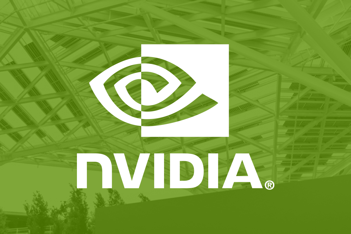 The Nvidia logo on a partially opaque field of green.