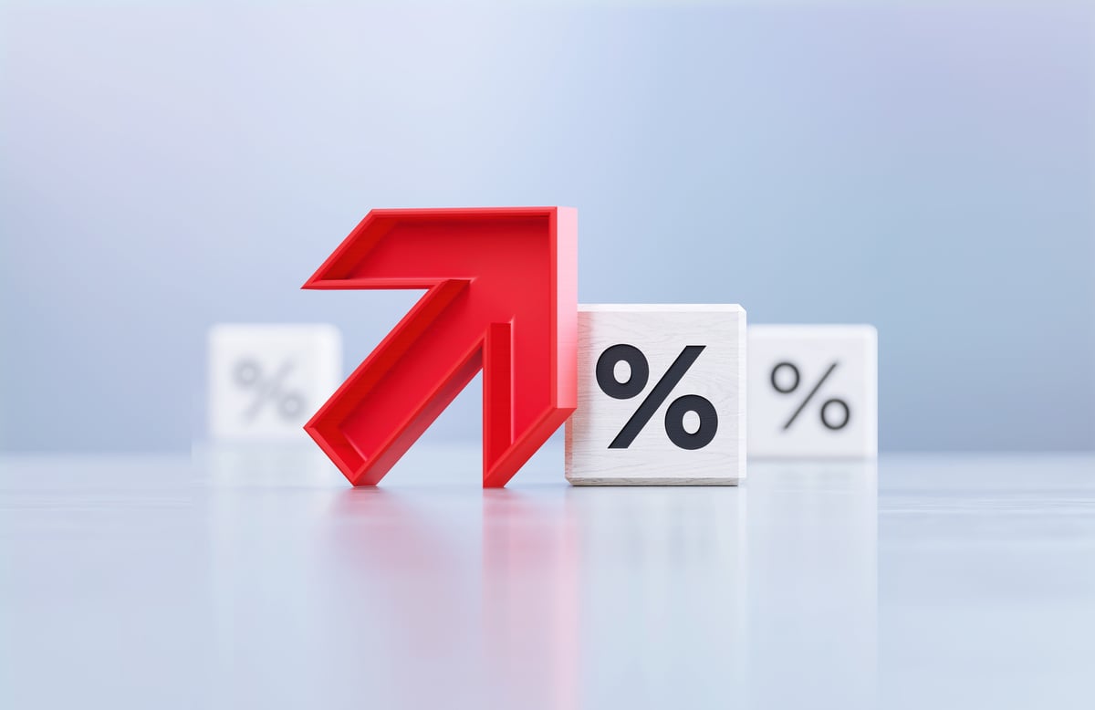 Arrow pointing up, next to a block with a percentage sign.