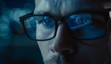 This is a close-up view of a person working in a data center.