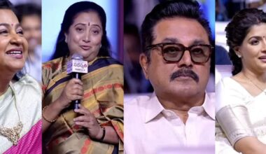 The family members were attending the trailer launch of ‘Saraswati,’ marking the directorial debut of Varalaxmi Sarathkumar. Photos: X