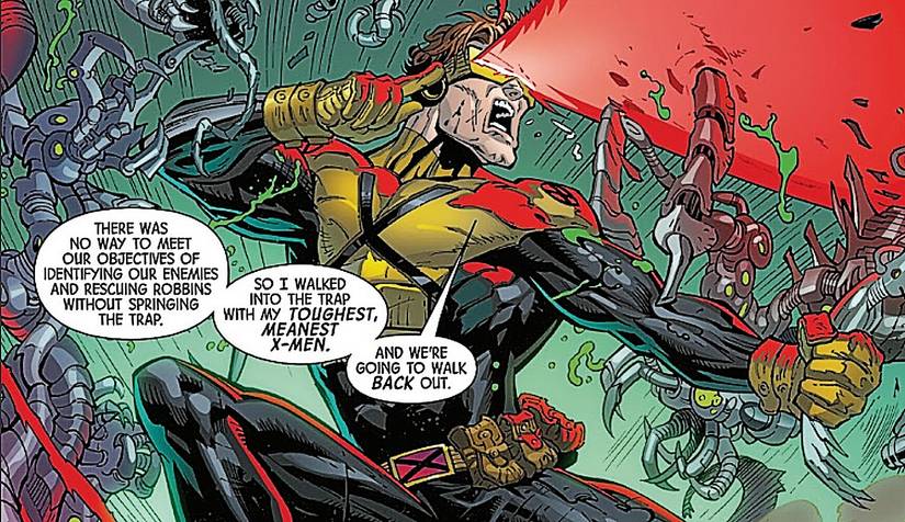 X-Men #27, Cyclops saying the X-Men are going to walk out of the trap they just sprung