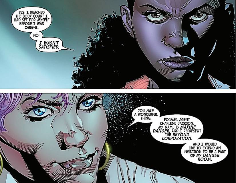 X-Men #27, Maxine Danger recruits Agent Jackson to her Danger Room