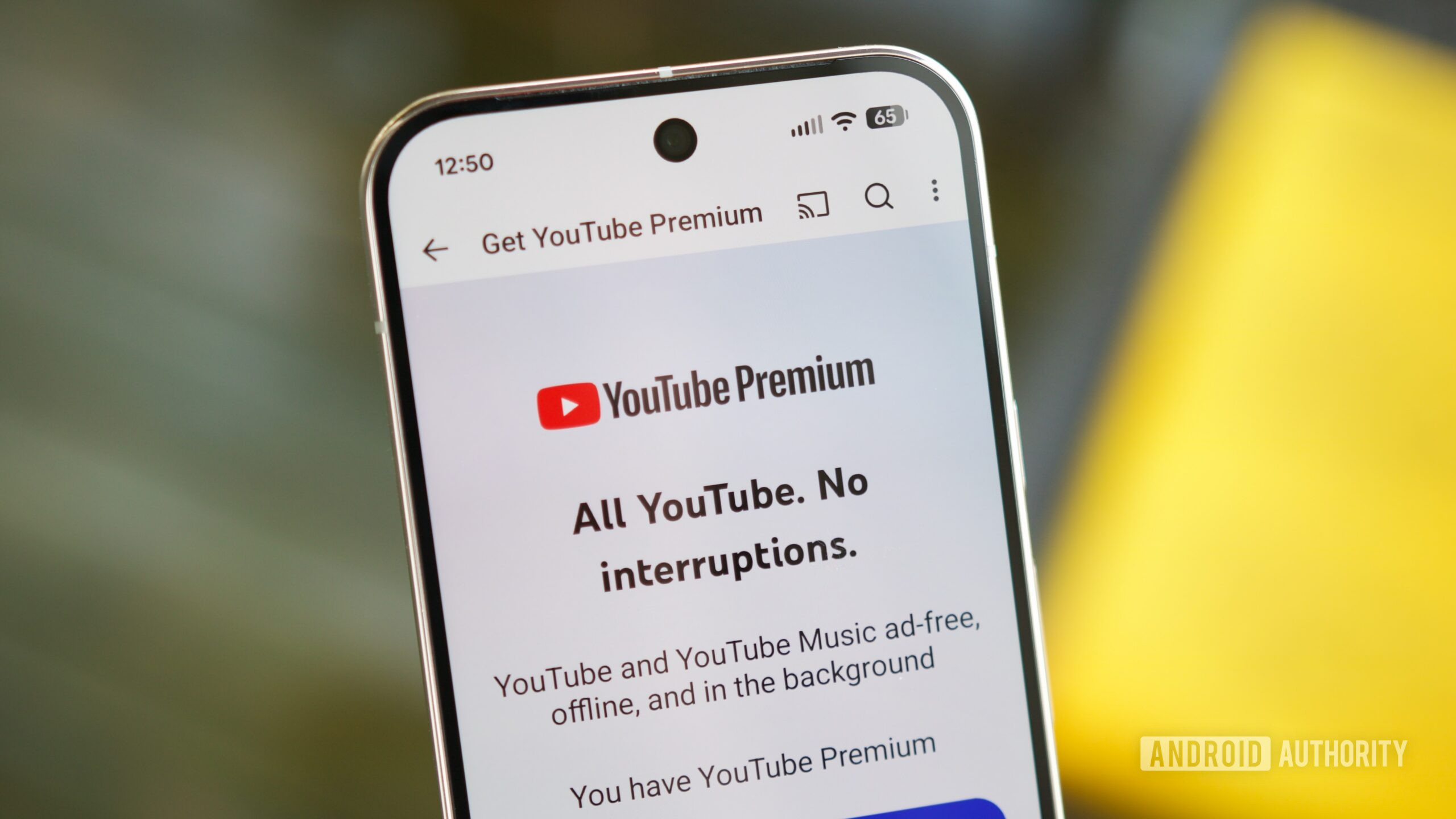YouTube Premium landing page on the YouTube app.