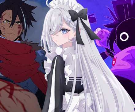 Yuki from Shiboyugi in front of Xylo from Sentenced to Be a Hero and Kaya from Kaya Isn't Scary a