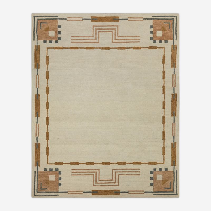 neutral rug with patterned border