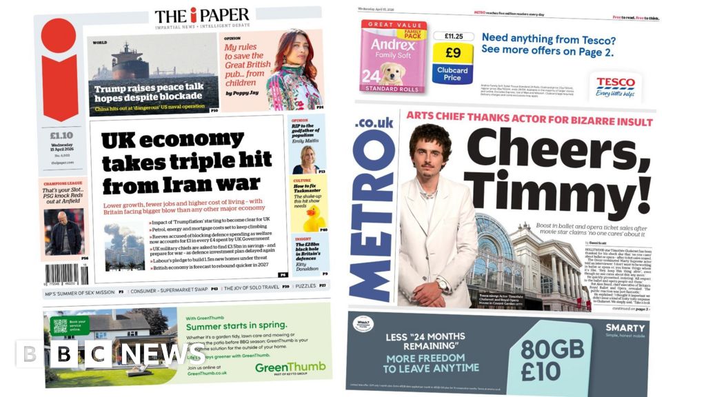 'UK economy takes triple hit' and 'Cheers, Timmy!'