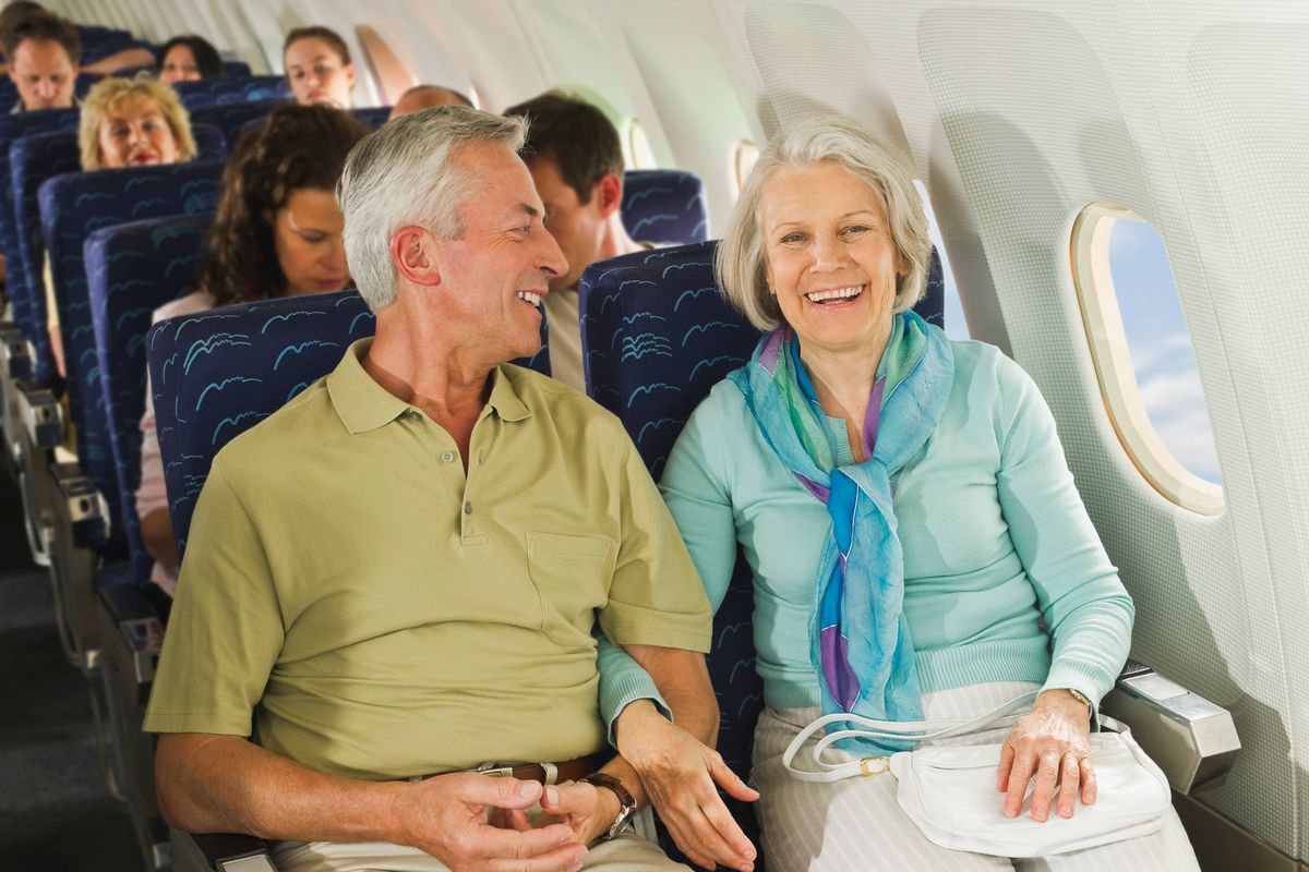 Older couple on plane
