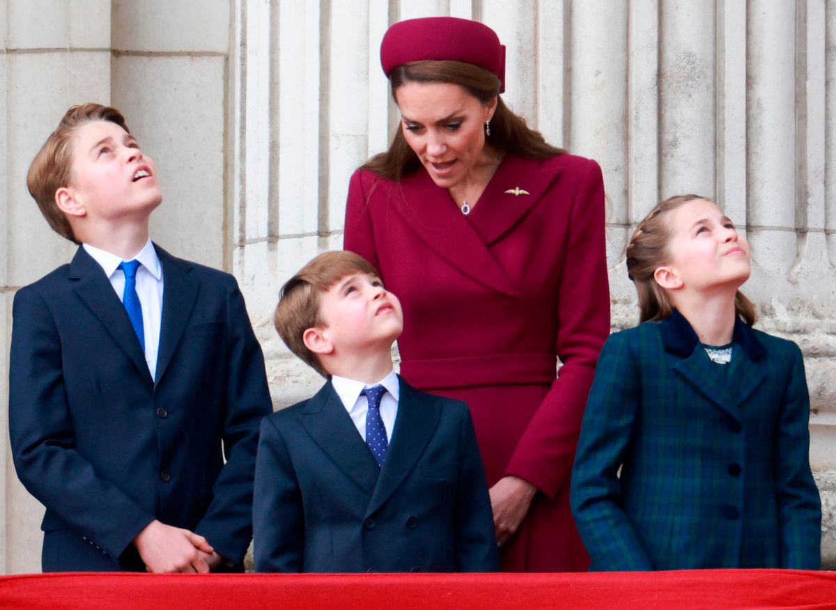 Kate with all three of her children at last year's VE Day commemorations 