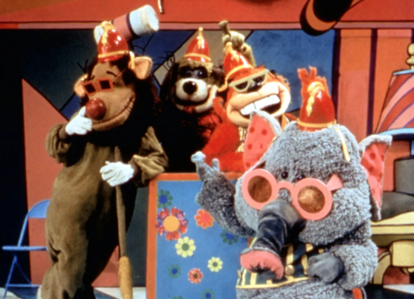 Drooper, Fleegle, Bingo, and Snorky from The Banana Splits Adventure Hour.