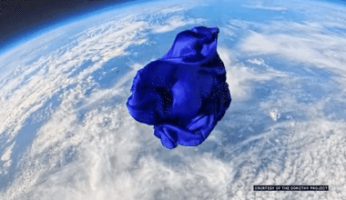 Sculpture floats above Earth and dances on the edge of space