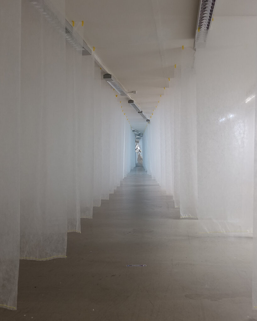 perception corridor illustrates climate change with floating fabric