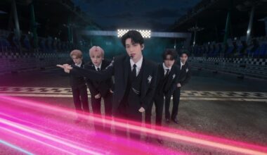 Members of K-pop boy band TXT perform during the group