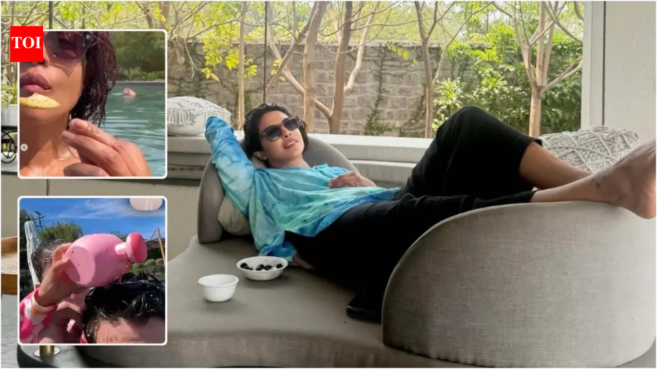 Inside 'Varanasi' actress Priyanka Chopra's chill pool day: From savoring Kachi kairi to video chats with Nick Jonas and Malti Marie | Hindi Movie News