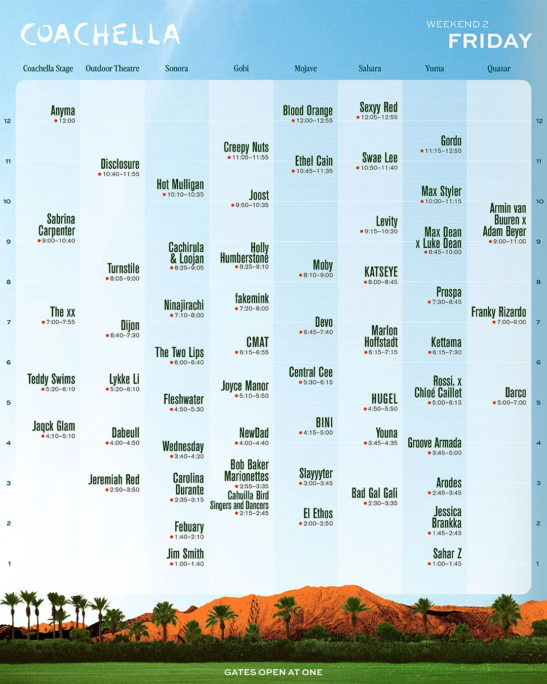 Coachella 2026 weekend two schedule Friday