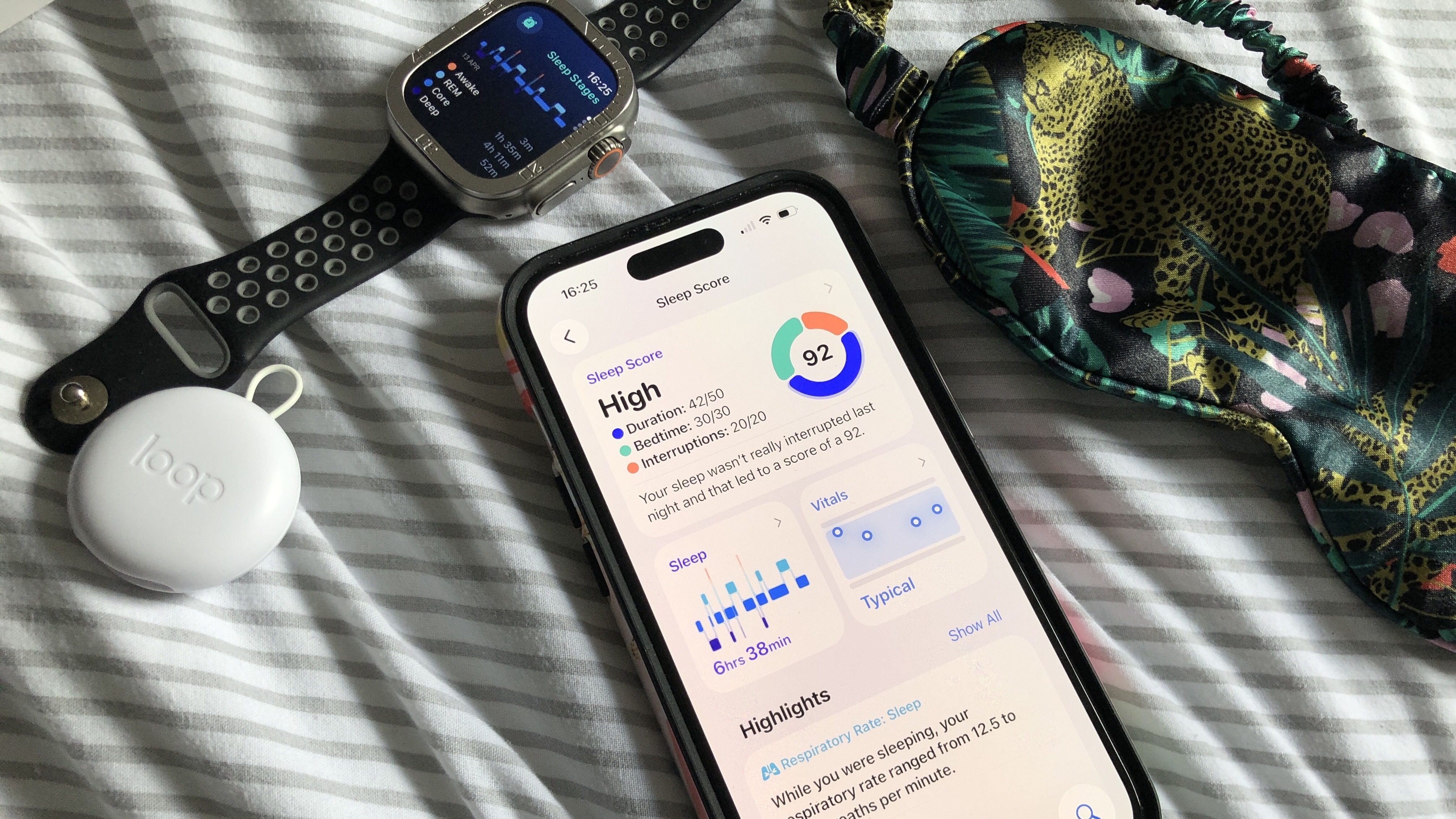An image showing the Apple Watch and and iPhone 15 displaying sleep-tracking data