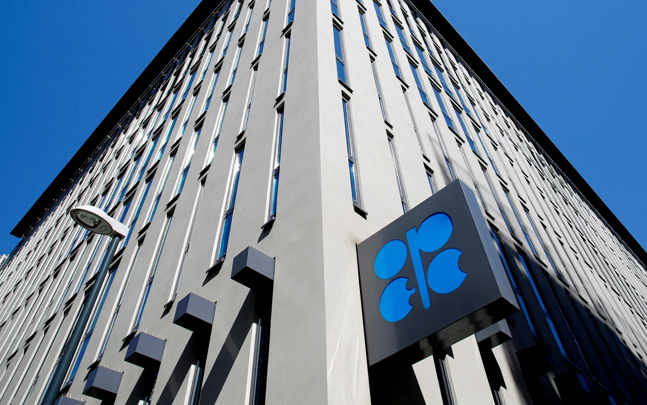 The logo of the Organization of the Petroleum Exporting Countries (OPEC) is seen outside of OPEC's headquarters in Vienna, Austria, on April 9, 2020.