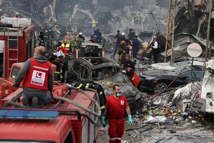 Emergency responders work at the site a strike.