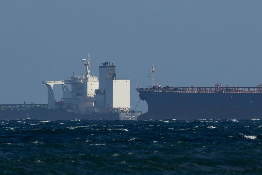 Oil tankers Galileo, previously known as the Veronica, and M Sophia, which were seized by the United States, are anchored off the coast of Ponce, Puerto Rico, on January 21.