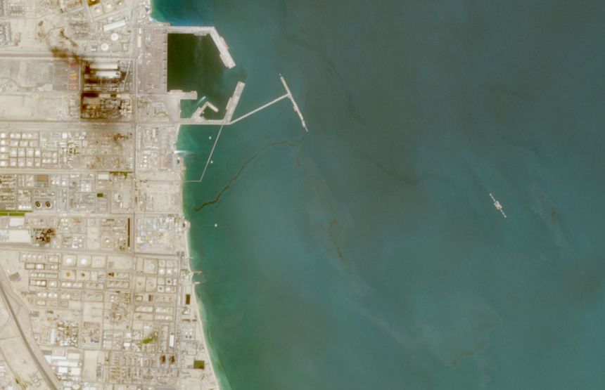 Oil off the coast of Kuwait, as seen in images from April 6.