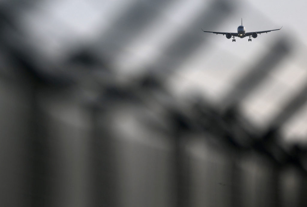 FILE PHOTO: Aircraft prepares to land at Brussels International Airport, in Zaventem