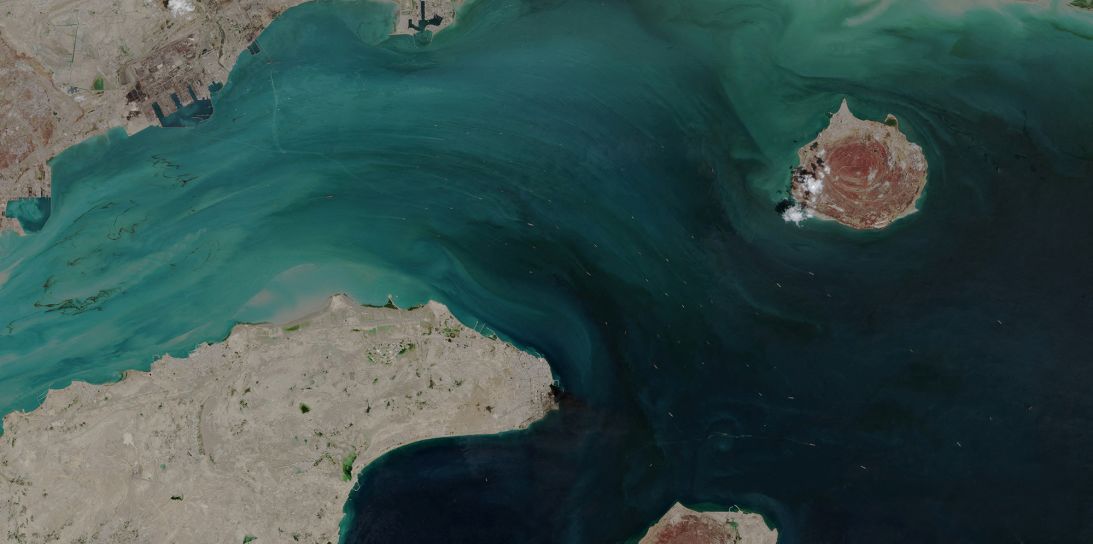 A satellite image shows the ship movement at the Strait of Hormuz on April 2, 2026, in space.
