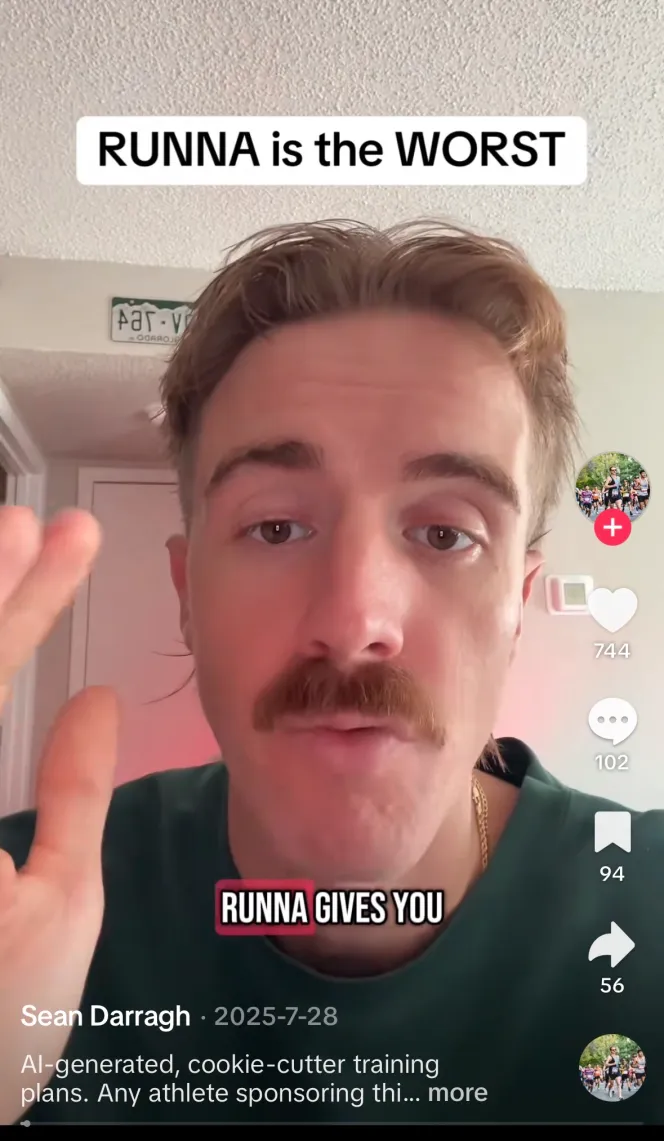 A man with a mustache and shaggy hair, mid-sentence, with the text "RUNNA is the WORST" at the top and "RUNNA GIVES YOU" below him.