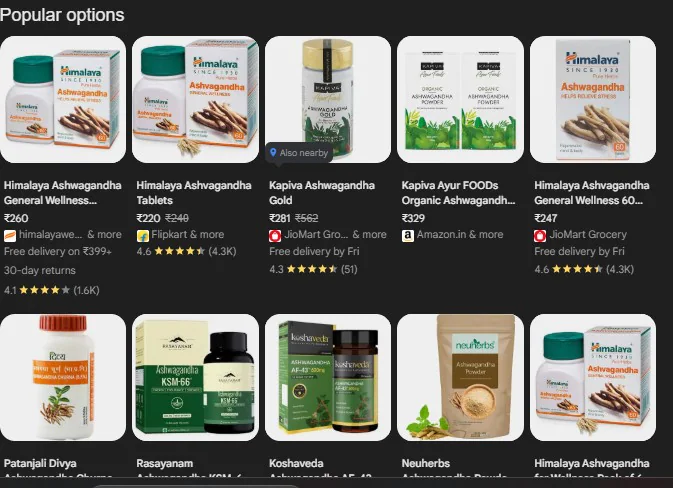 Popular Ashwagandha brands. Photo: Google