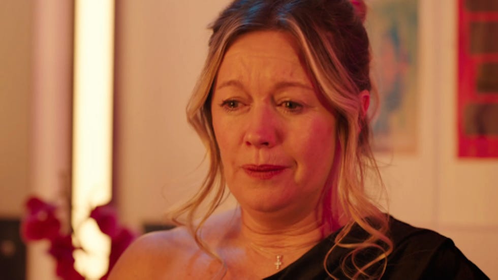 hollyoaks diane hutchinson person with obscured face in indoor setting
