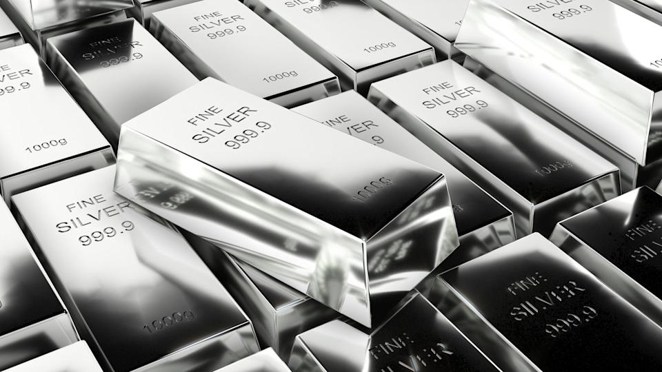 A rendering of silver bars stacked up.