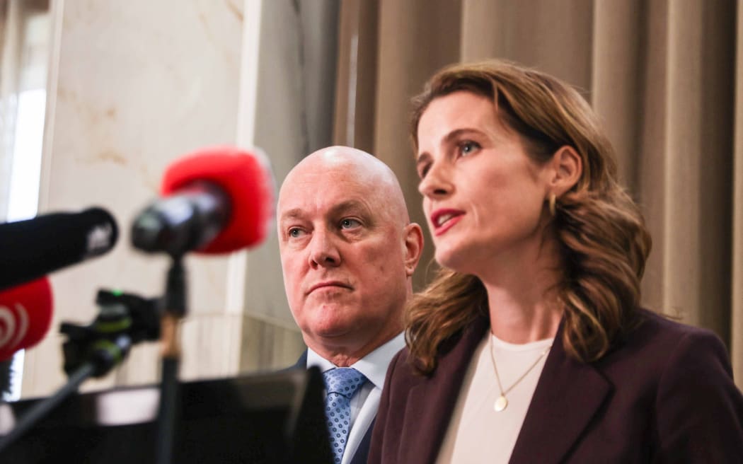 Nicola Willis and Christopher Luxon announcing fuel support.