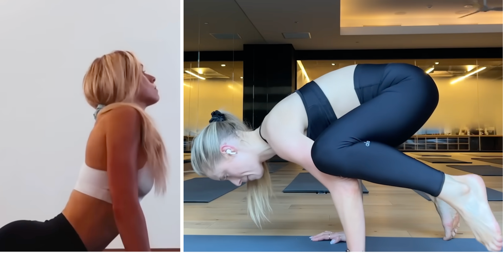 yoga poses demonstrated by two women