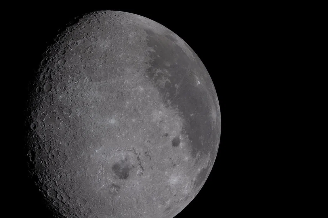 More than two-thirds of the Moon showcasing the intricate features of the nearside photographed by the NASA Artemis II crew from the Orion spacecraft during the lunar flyby mission, April 6, 2026. The 600-mile-wide impact crater, Orientale basin, lies along the transition between the near and far sides and is sometimes partly visible from Earth. NASA/Handout via REUTERS/File Photo