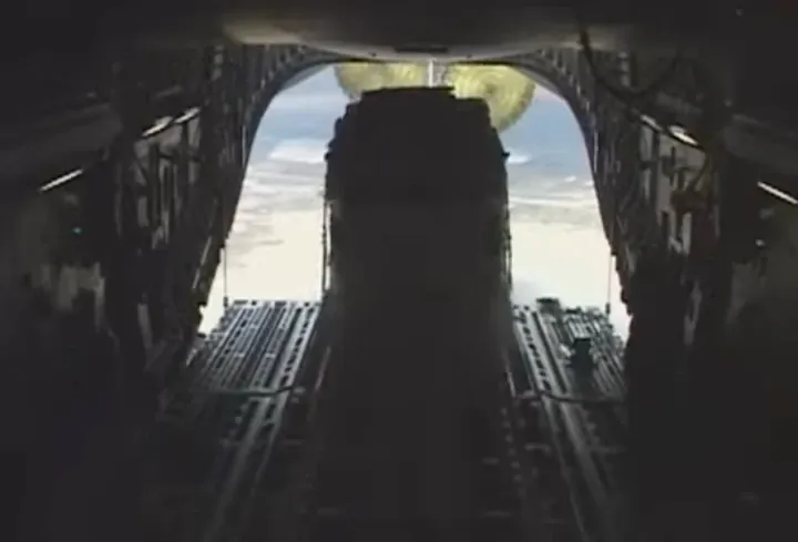 Engineering model of the Orbit Boy carrier rocket released from an An-70 aircraft during an air-launch test. (Source: Orbit Boy)