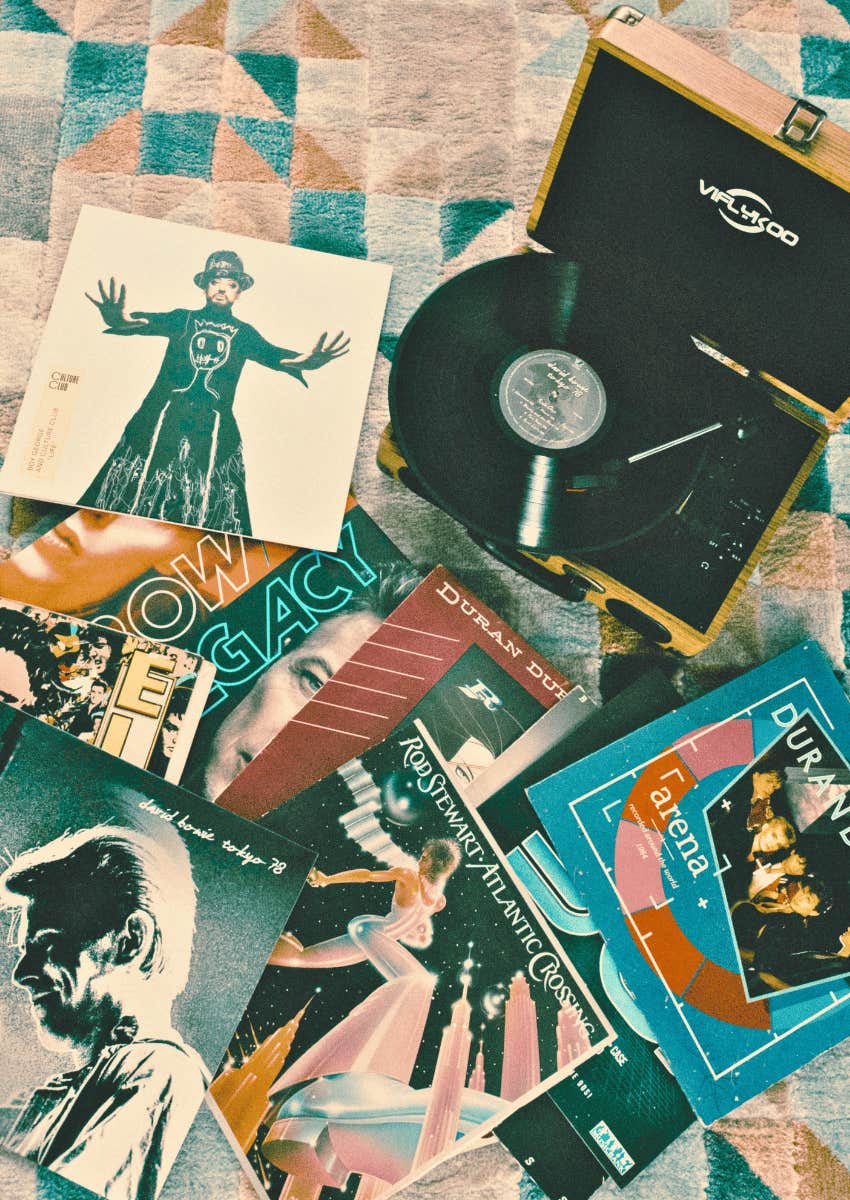 80s theme of several records around record player