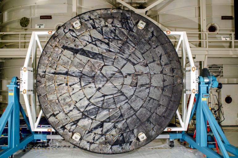This Feb. 3, 2024 image provided by NASA shows the Orion spacecraft heat shield