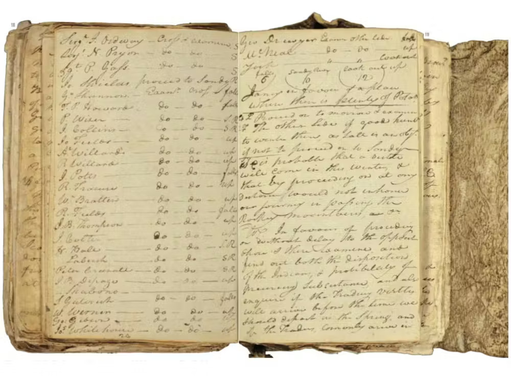 An old book opened to a page with what looks like a list of names.