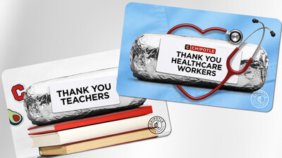 To celebrate Teacher Appreciation Week (May 4 through May 8) and National Nurses Week (May 6 through May 12), up to 100,000 healthcare workers and 100,000 teachers, randomly selected and verified through ID.me, will receive free entrée e-gift cards, totaling as much as $2 million in free Chipotle To celebrate Teacher Appreciation Week (May 4 through May 8) and National Nurses Week (May 6 through May 12), up to 100,000 healthcare workers and 100,000 teachers, randomly selected and verified through ID.me, will receive free entrée e-gift cards, totaling as much as $2 million in free Chipotle